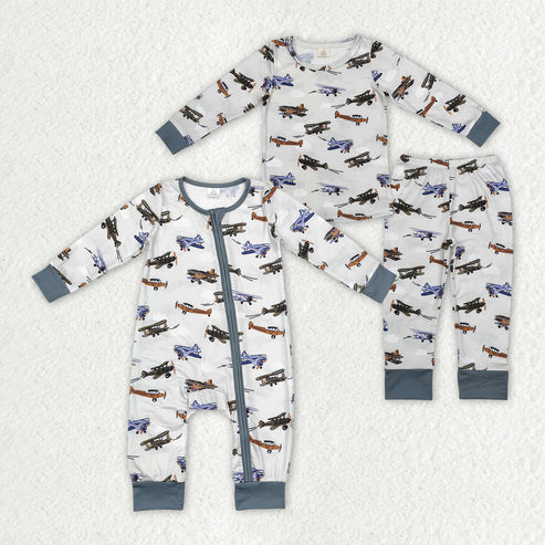 Sibling Boys Long Sleeve Plane Long Sleeve pajama Set Romper