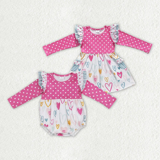 Sibling Baby Girls Valentine Polka Dot Heart Dress and Romper