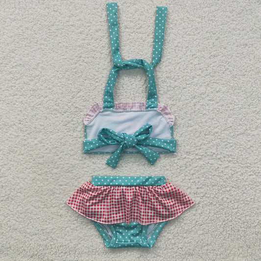 Baby Girls Princess Green Tie Back Tow Pieces Swimsuits