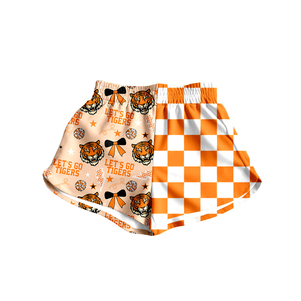 (Custom Design Preorder MOQ 5)  Teams Tigers Bows Plaid Print Girls & Woman Sports Bottom Shorts
