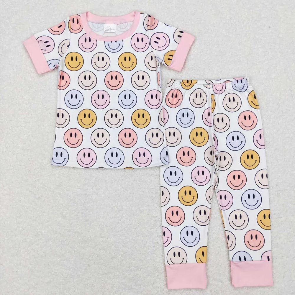Baby Girls Pink Smile Short Sleeve Top Pants Pajama Set