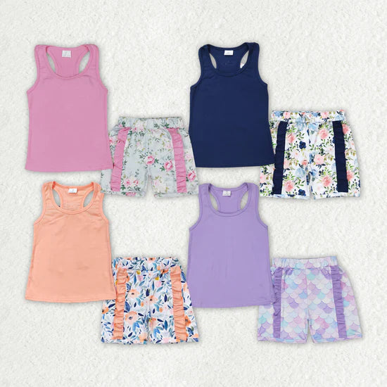 Baby Girls Vest Bows Top Sibling Sister Floral Shorts Clothes Sets